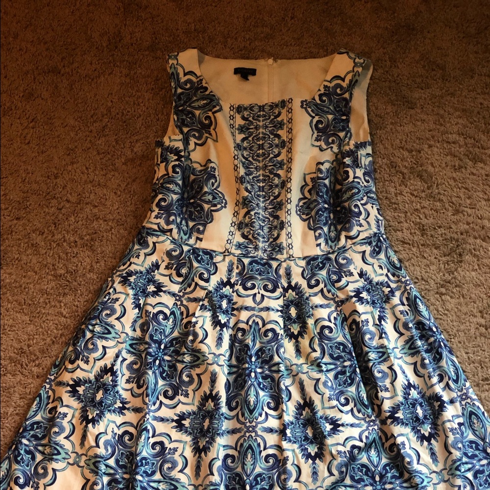 Talbots blue white and aqua dress.